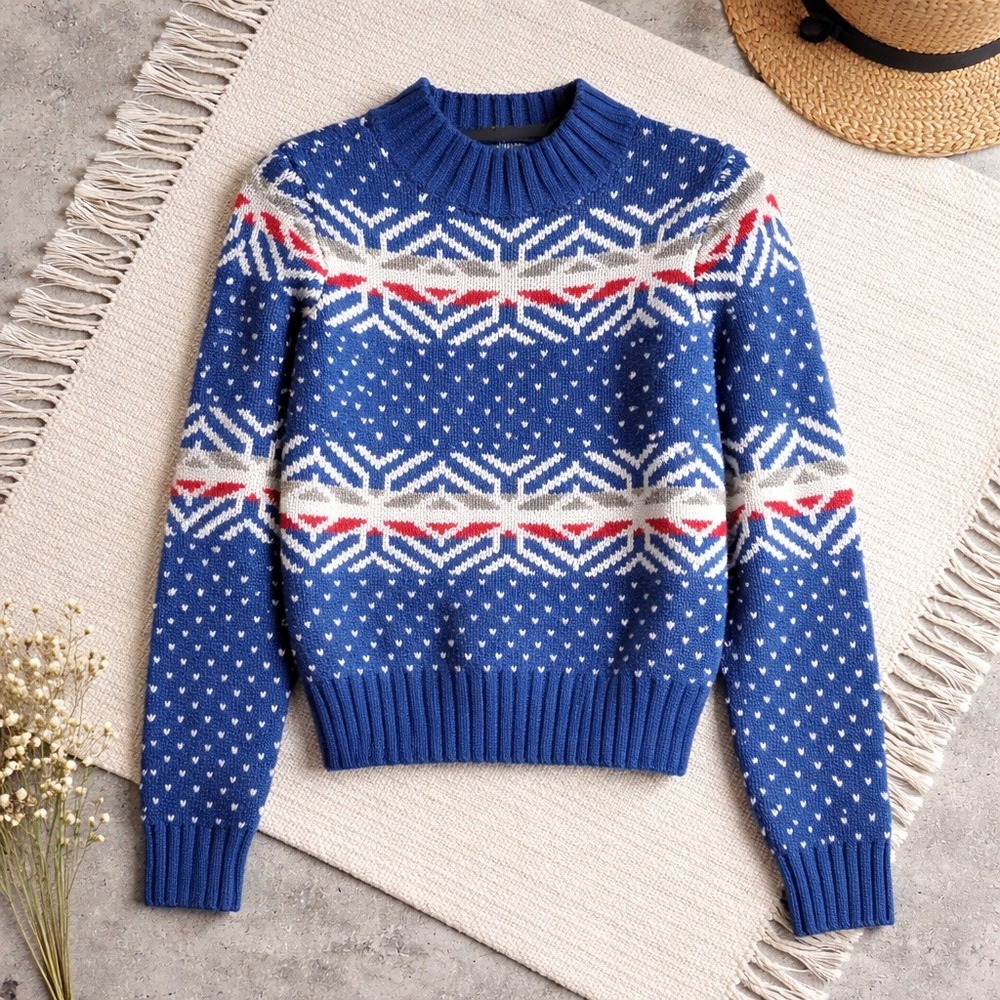 Abercrombie & Fitch M Women's Blue Fair Isle Nordic Apres Ski Sweater Medium